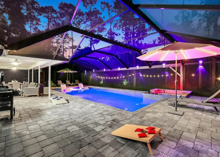 Lux Fam Private Resort Pool Spa, 2 Private Pickleball Courts, Basketball, Ping Pong Table, Mini Golf, Close To Beach & Dining Home Sleeps 8